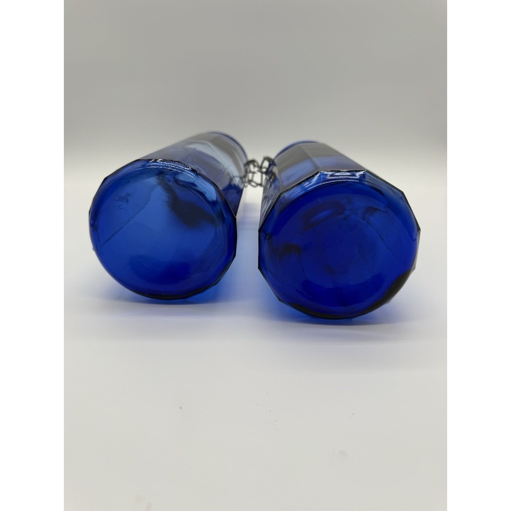 VTG Set Of 13" & 10" Cobalt Blue Glass 12-Panel Wire Bail Clamp Canisters w/Lids - Picture 9 of 9